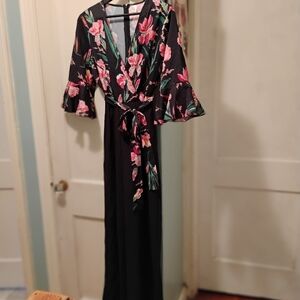 Floral Black Jumpsuit with Pink Accents